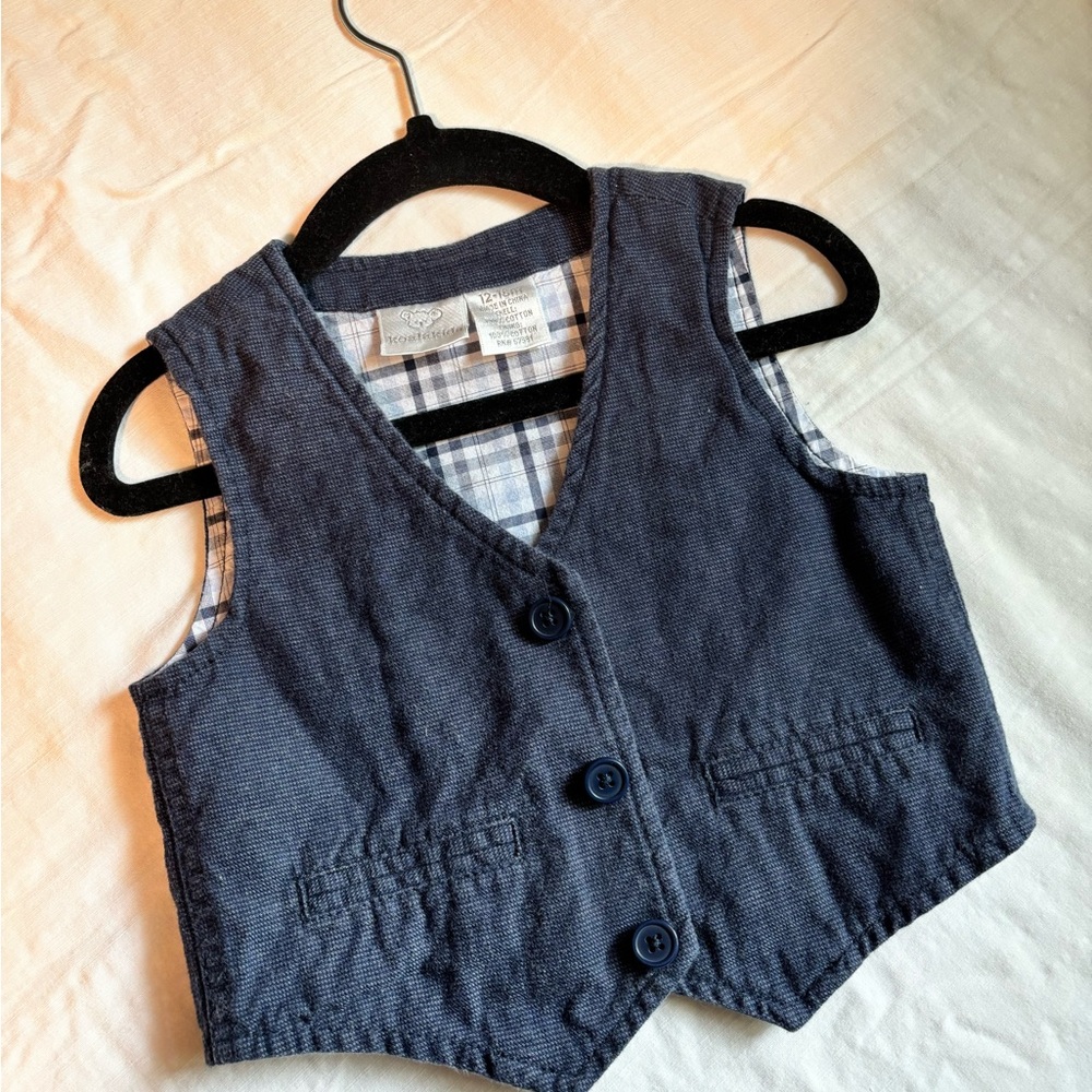 Koala Kids Dark Blue Vest with Plaid Lining